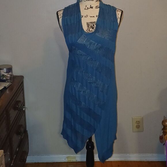 NWT Anthropologie Sparrow Blue Sheer Sleeveless Asymmetrical Dress Medium - Picture 2 of 8